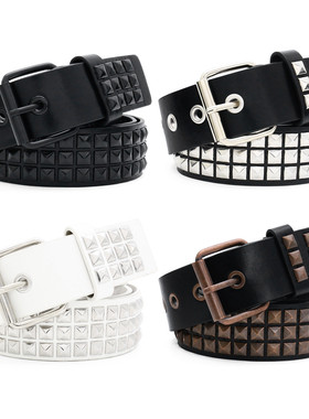 2026朋克腰带女四方珠金属铆钉金字塔装饰男女PU嘻哈牛仔裤皮带