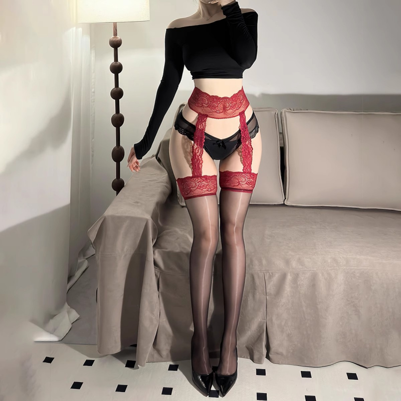 极光水母油光蕾丝吊带过膝丝袜