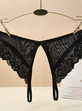 网红法式性感半透明女士蕾丝内裤蝴蝶结性感开裆三角内裤女