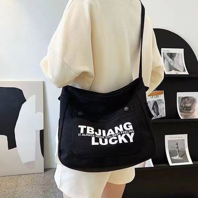 韩版复古帆布单肩包百搭斜挎