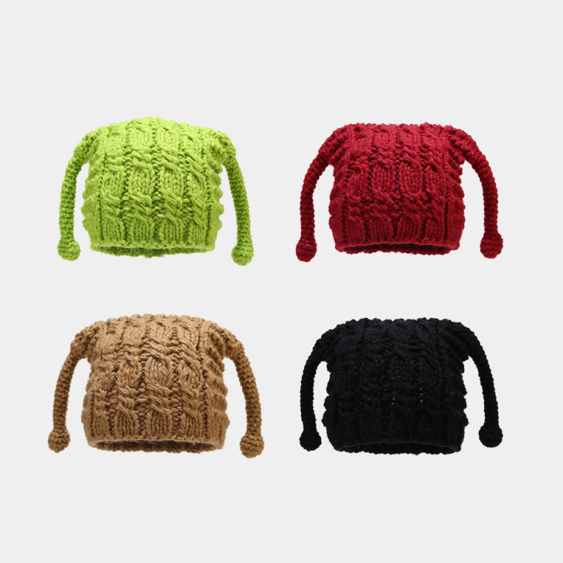 绿色搞怪触角毛线帽65