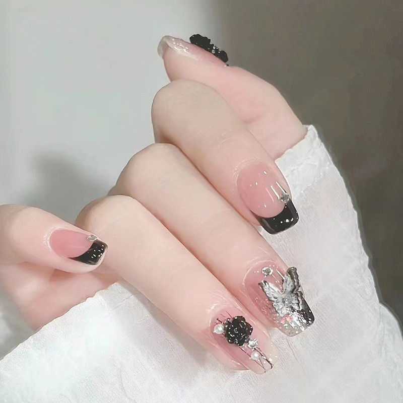 芭蕾风奶白色冰淇淋假指甲欧美热