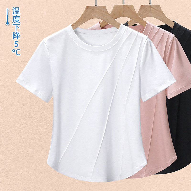 丝光棉短袖t恤女凉感正肩夏季新
