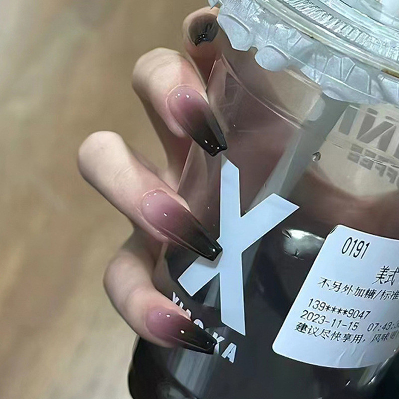 芭蕾风乌梅渐变长款T形美甲贴片