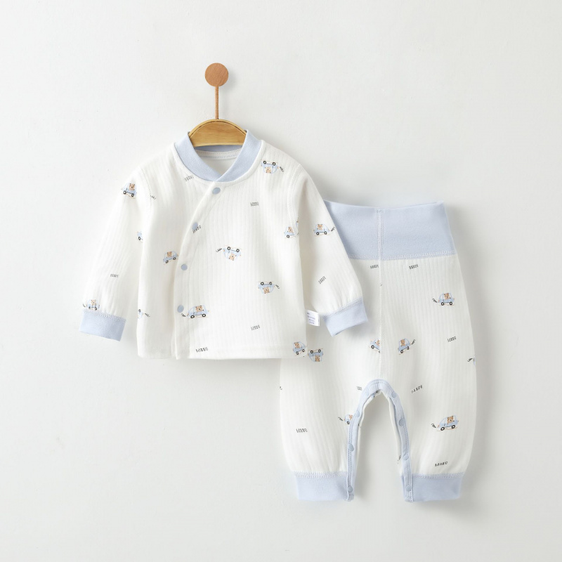 小月龄宝宝秋衣套装开档婴儿睡衣