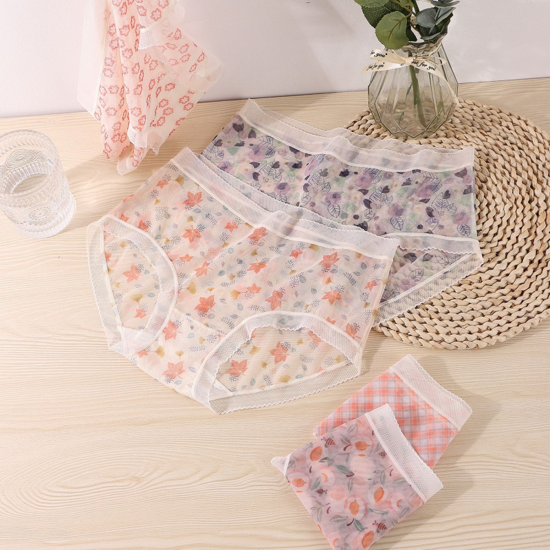 纯中腰印花三角内裤女薄透气大码