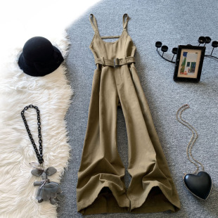 复古宽松显瘦松弛风叠穿吊带牛仔背带裤 阔腿连体裤 美式 新款 女春季