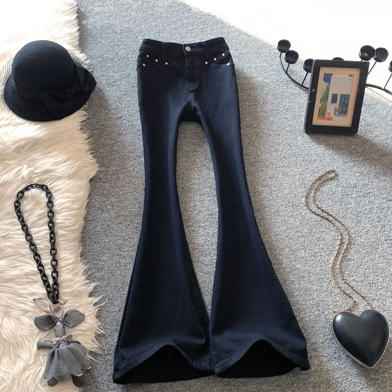 黑色微喇牛仔裤女春季2026新款高腰辣妹马蹄裤修身显瘦喇叭裤子潮,女装/女士精品,牛仔裤,淘宝优惠券,粉丝福利购,淘宝优惠卷