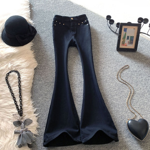 黑色微喇牛仔裤女春季2026新款高腰辣妹马蹄裤修身显瘦喇叭裤子潮