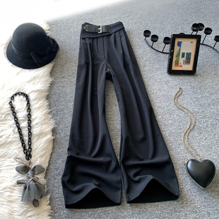 黑色西装阔腿裤女秋季新款高腰设计感垂感显瘦直筒西裤休闲长裤子