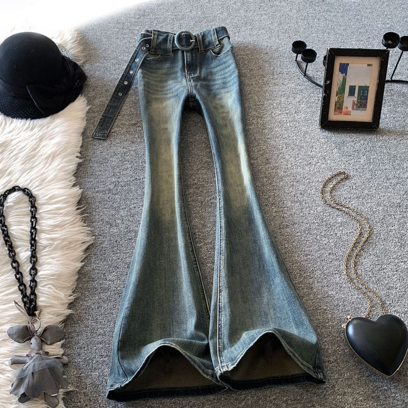 美式高腰微喇牛仔裤女2026春季复水洗古做旧修身显瘦喇叭马蹄裤子,女装/女士精品,牛仔裤,淘宝优惠券,粉丝福利购,淘宝优惠卷
