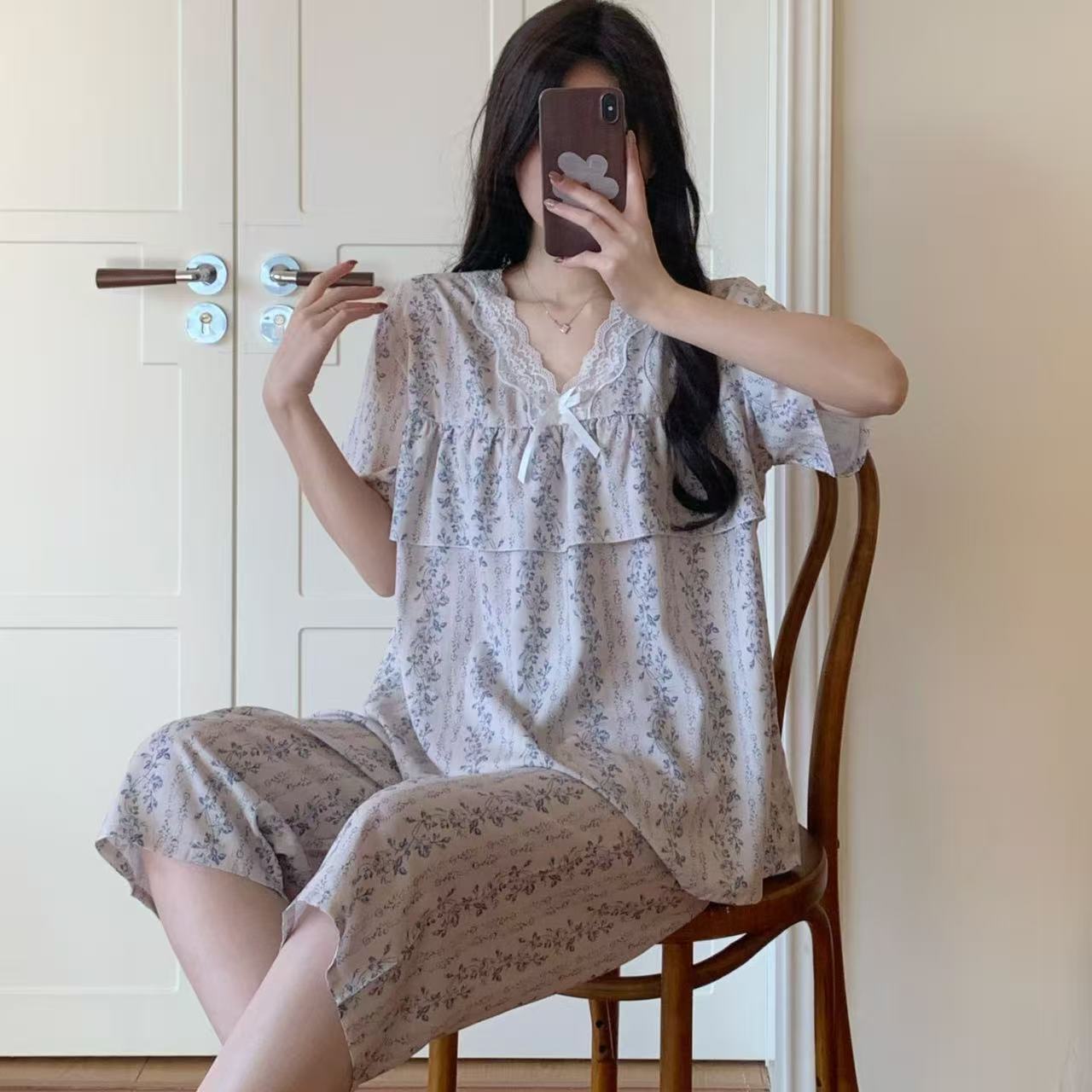 棉绸睡衣短袖女夏季清爽大码休闲薄款可外穿中裤套装人造棉居家服