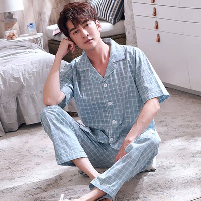 男睡衣春夏季纯棉布短袖长裤