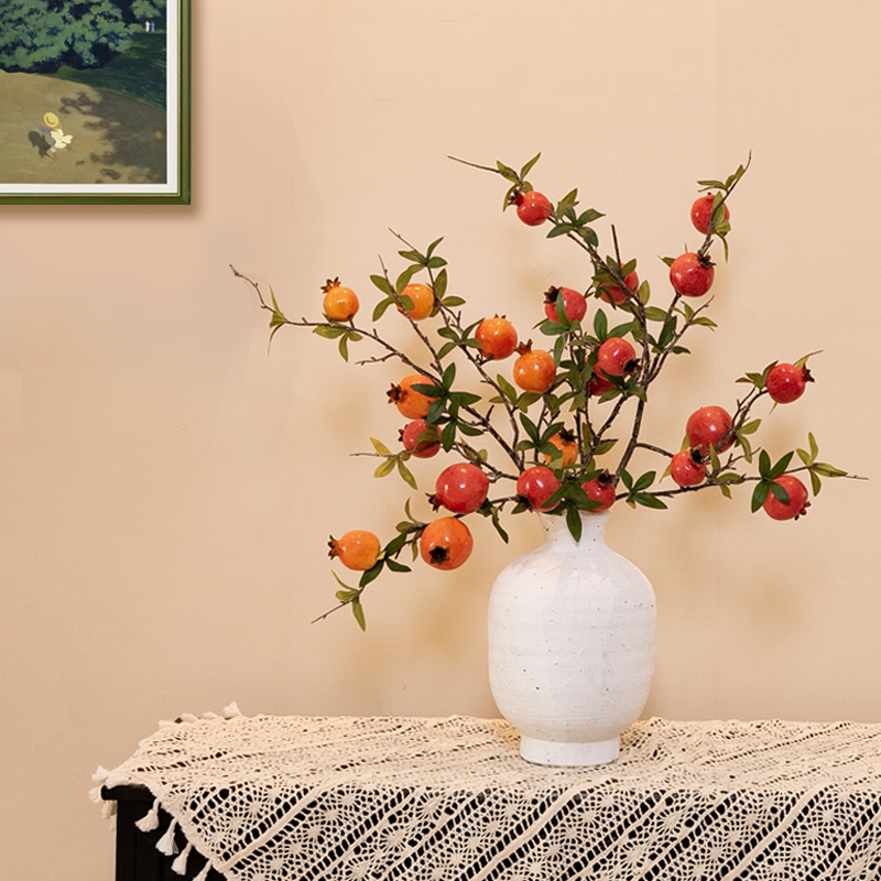 海虹景品仿真花石榴干花果树枝假花柿子果实客厅插花新年摆件装饰