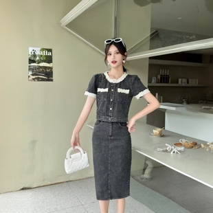 牛仔半身裙套装 小香风洋气牛仔短外套两件套 女夏薄2025年夏季 新款