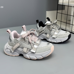 德尔惠童鞋2026年夏季新款单网面透气老爹鞋轻便男女童跑步鞋软底