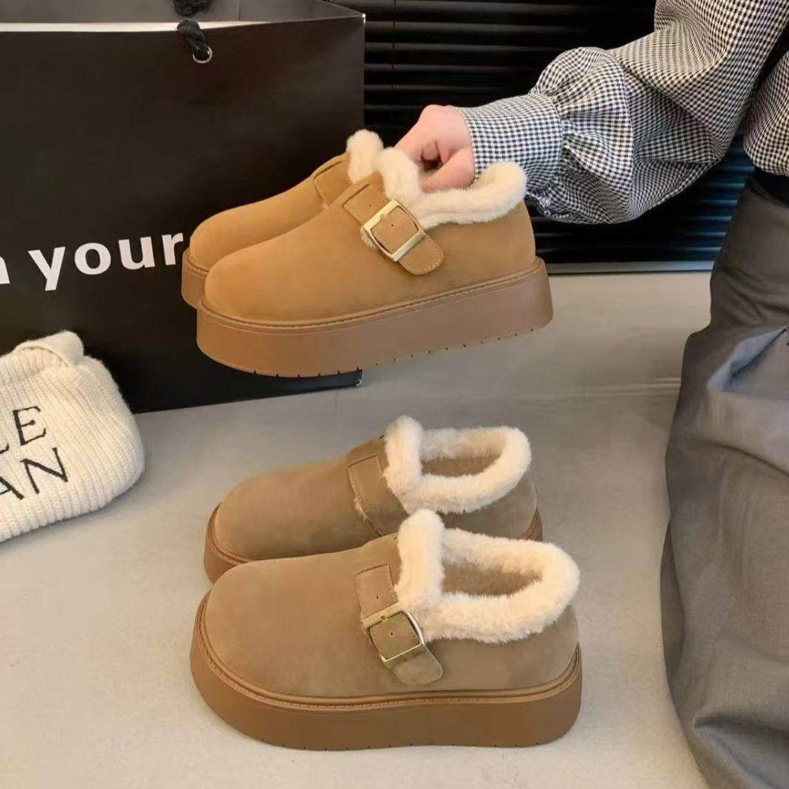 厚底雪地靴女加绒保暖棉鞋2025新款冬季勃肯鞋女博肯毛毛鞋乐福鞋,女鞋,时尚雪地靴,淘宝优惠券,粉丝福利购,淘宝优惠卷