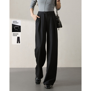 气质休闲裤 沫晗依美时尚 新款 女25春季 女 腰头金属扣袢带设计阔腿裤
