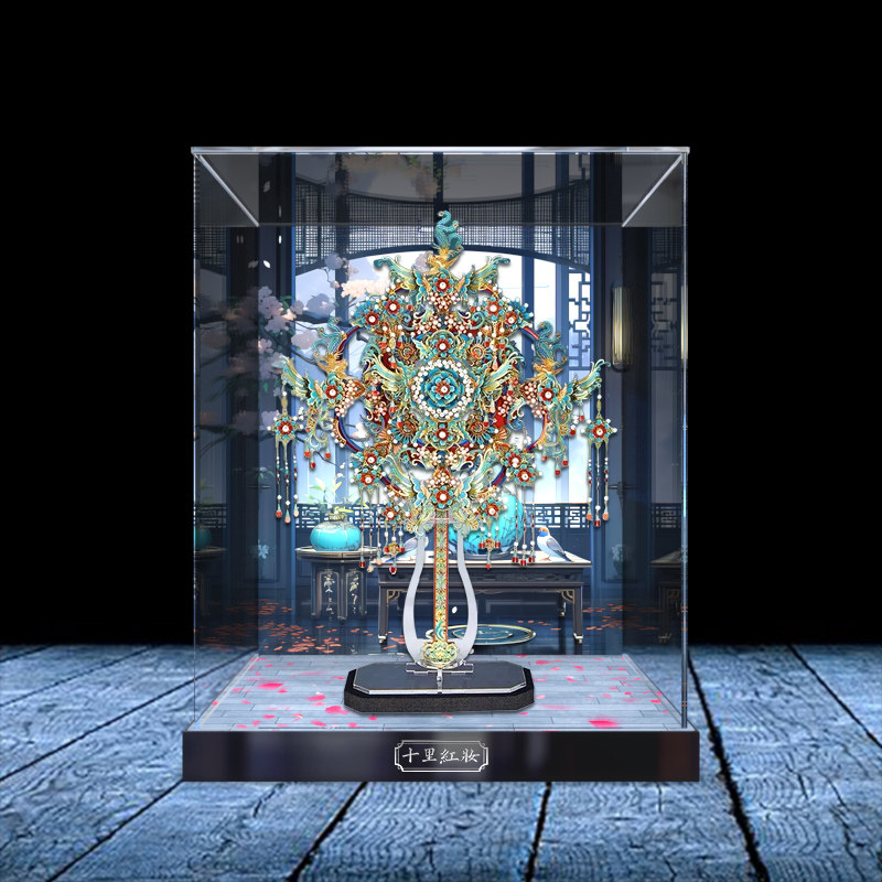 亚克力高清展示盒适用 拼酷十里红妆点翠喜扇3D立体拼图模型收纳图片