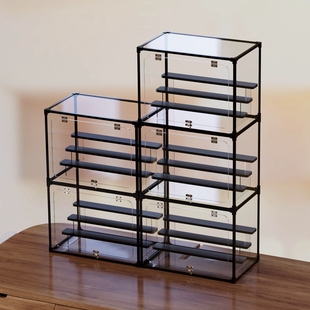 盲盒收纳展示架泡泡玛特公仔摆放架透明玩具模型仿玻璃防尘柜带轮