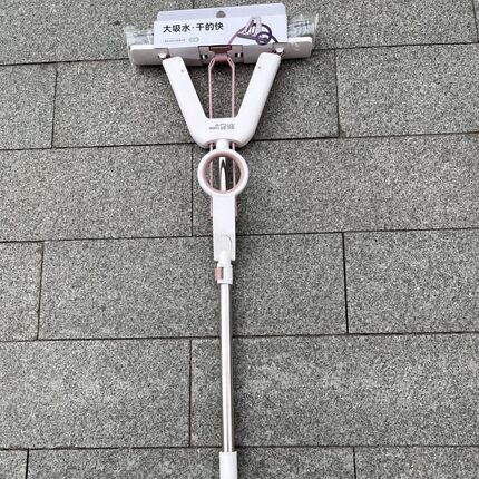 新艺快拆38CM胶棉拖把对折挤水加粗杆滚轮胶棉伸缩杆吸水棉头S16