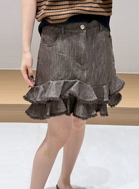 【现货】FIZZFLY | 25冬季设计师品牌新款下摆木耳双边牛仔裙