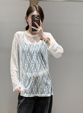 【现货】FIZZFLY2025冬季新品设计师款双侧开衩蕾丝打底衫