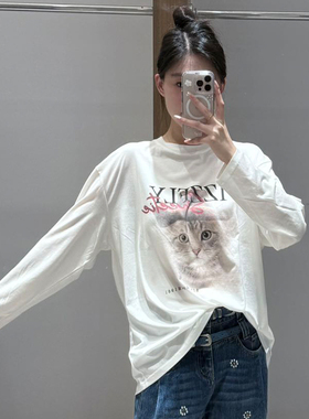 【现货】FIZZFLY | 25设计师品牌新款 25秋季猫咪印花长袖T恤