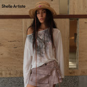 现货 休闲印花露肩一字领长袖 SHELLE 新款 T恤 ARTISTE26夏季