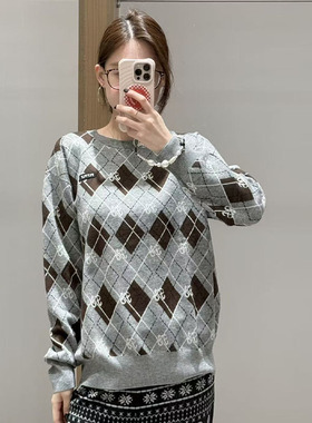 【现货】FIZZFLY | 25冬季设计师品牌新款复古菱形格长袖毛衣