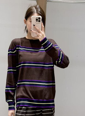 【现货】FIZZFLY | 25冬季设计师品牌新款咖紫条纹套头圆领衫