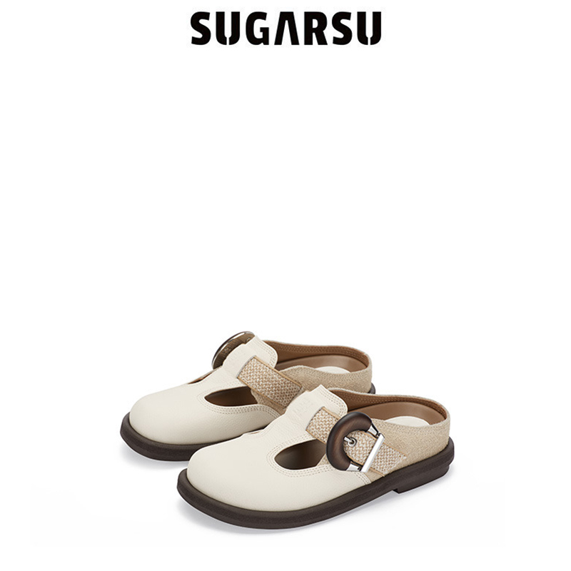 SugarSu 酥履25年春季新款度假勃肯凉拖真皮平底玛丽珍复古女鞋