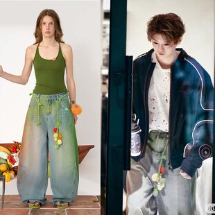 鹿晗同款 番茄串喷彩色水洗牛仔裤 CHEERi 新款 彩色 UPi26春季