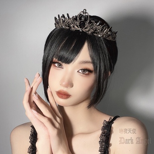 复古黑色皇冠头饰生日王冠新娘巴洛克宫廷风公主女拍照lolita道具