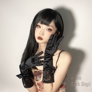 哥特蕾丝复古欧式lolita手套旗袍舞蹈表演名媛丝缎黑色jk长款婚礼