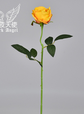 仿真深黄色玫瑰花单支假的干花束一只高档1枝个性照拍摄道具装饰
