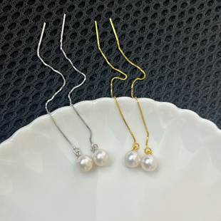 天然淡水珍珠耳线s925纯银正圆耳坠简约百搭耳饰灵动高级感气质