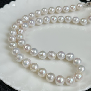 天然淡水糖纸巴洛克珍珠项链近圆形极光炫彩皱皮个性时尚颈饰