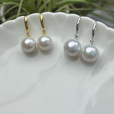 天然珍珠耳坠爱迪生正圆强光s925纯银灵动款耳钩高级简约经典百搭