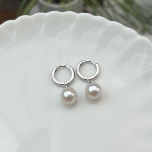天然珍珠耳环925银正圆强光耳扣灵动耳圈经典百搭刘亦菲同款耳饰
