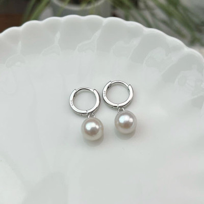 天然珍珠耳环925银正圆强光耳扣灵动耳圈经典百搭刘亦菲同款耳饰