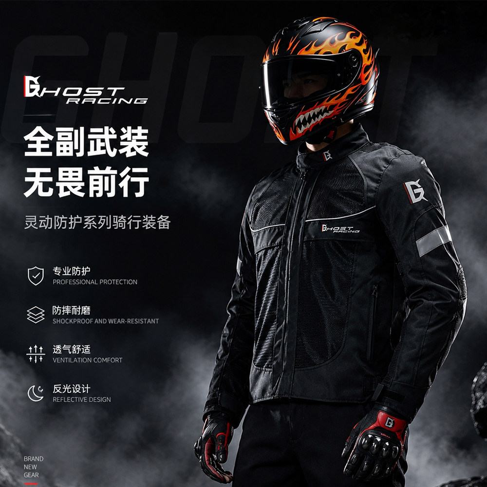 GHOST RACING摩托车骑行服男骑士赛车夹克保暧防摔机车服四季上衣
