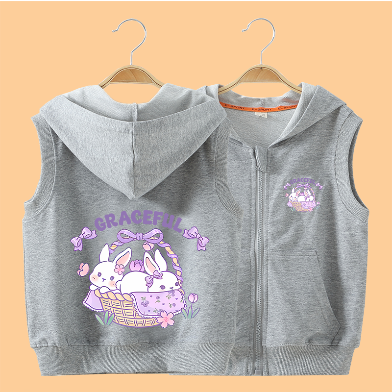 女儿童春秋纯棉运动时尚潮流百搭坎肩休闲运动连帽拉链外穿马甲潮