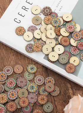 50/100颗20/25mm复古木质纽扣手工diy圆形两眼木扣混装大衣扣子