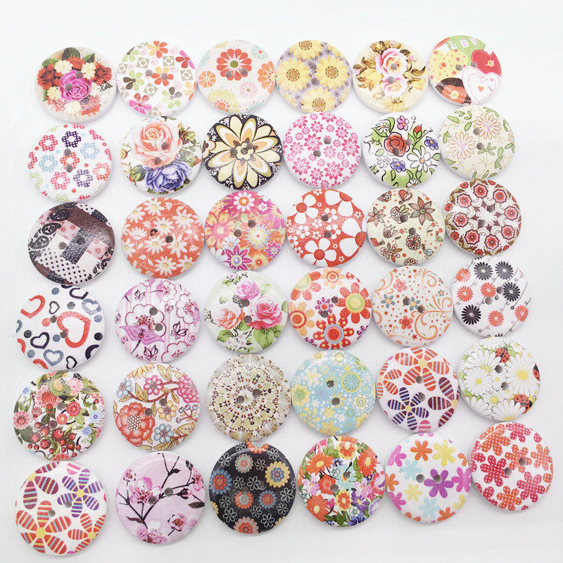 100粒/包25mm彩绘圆形木纽扣儿童手工diy辅料白底木质大扣子两眼