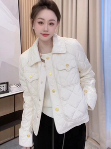 法式小香风翻领菱格短款轻薄羽绒棉服外套女秋冬时尚气质显瘦上衣