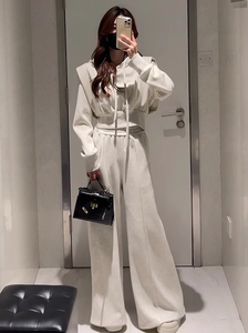2024春新款连帽卫衣高腰阔腿裤女宽松显瘦时尚运动休闲套装两件套