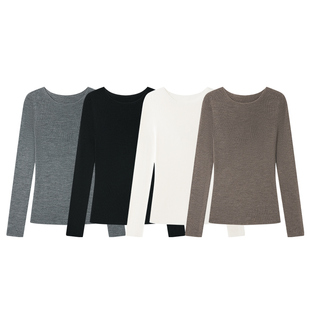 2026春款 无缝一线成衣一字领羊毛衫 女新澳可机洗全羊毛打底针织衫