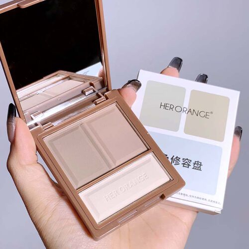 HERORANGE 三色高光修容一体盘哑光鼻影阴影粉饼女秋冬日常暖灰棕