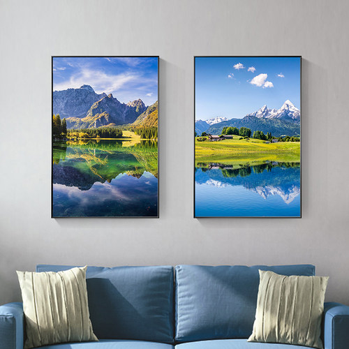 平静湖水风自然景客餐厅玄关挂画